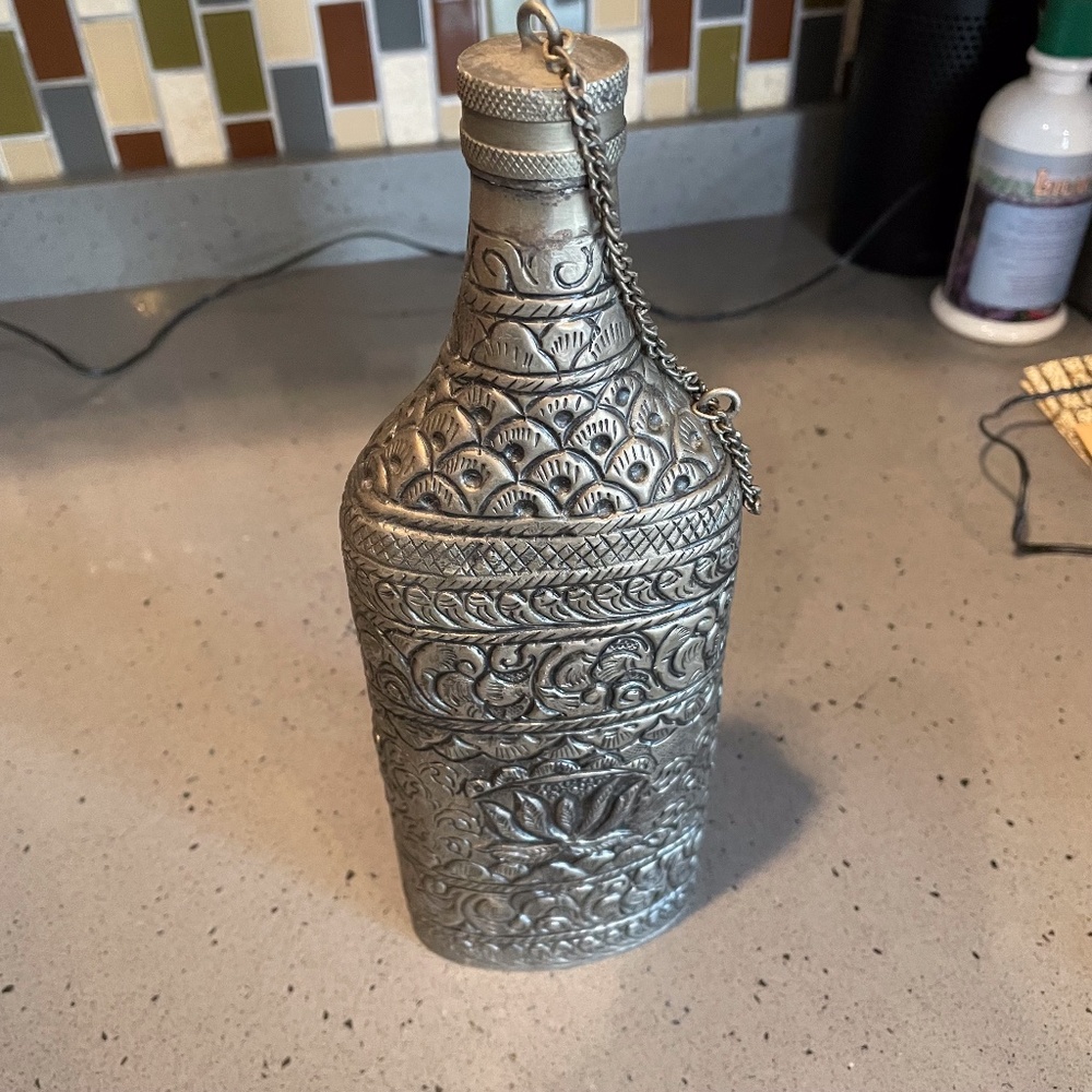 silver metal bottle/flask